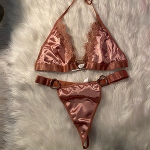 Pink and gold heart two piece lingere set